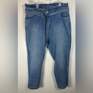 High Rise Belted Soncy Women's Blue Jeans Size 26 plus Stretch NWT